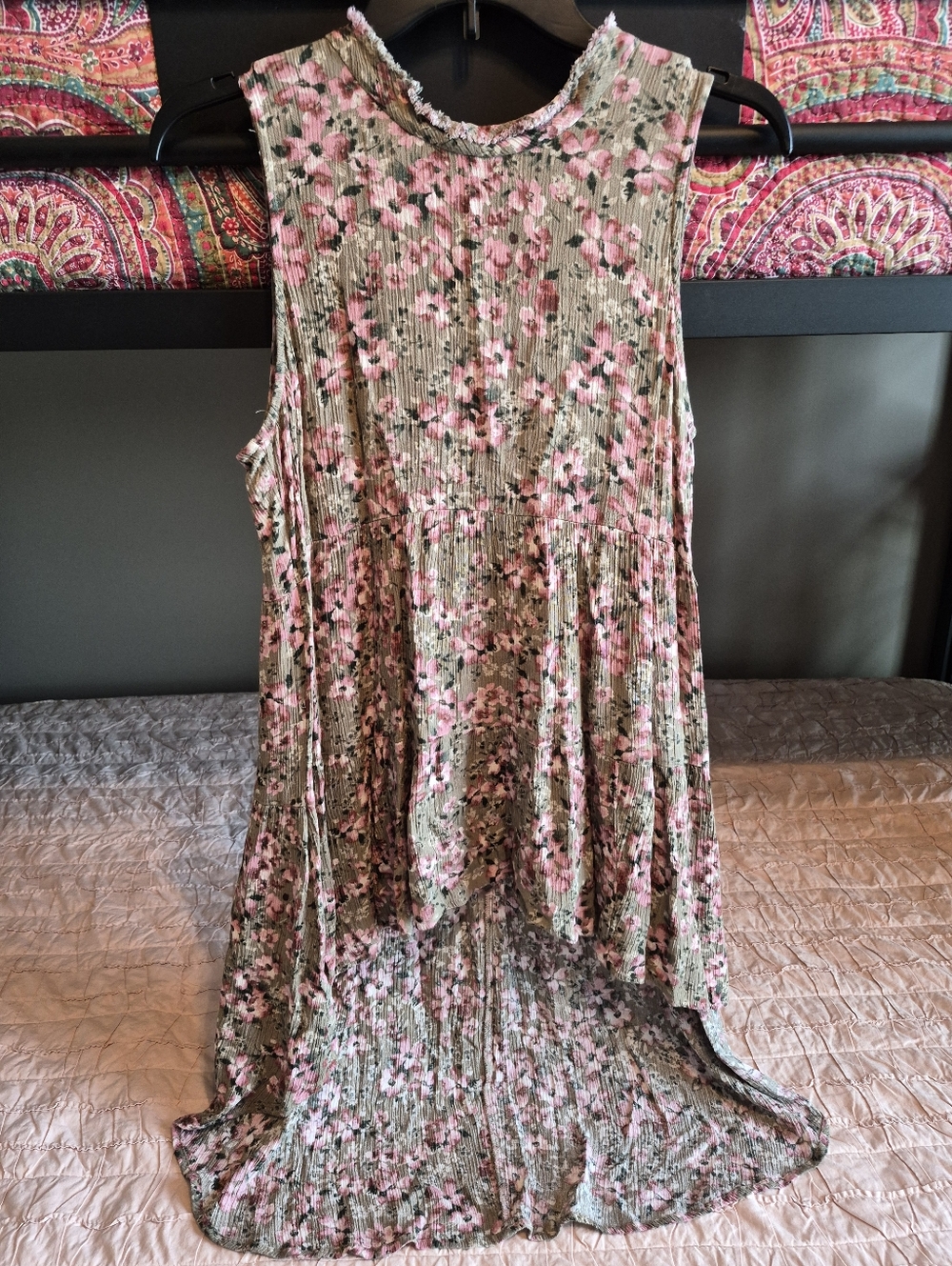 Maurices Small Sleeveless Floral High-Low Tunic Top - Pink & Olive